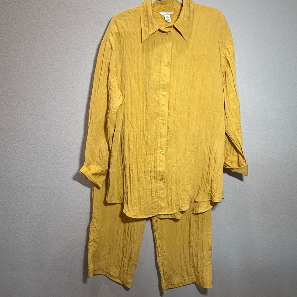 H&M Yellow Crinkled Matching Set XL Top Large pants pockets